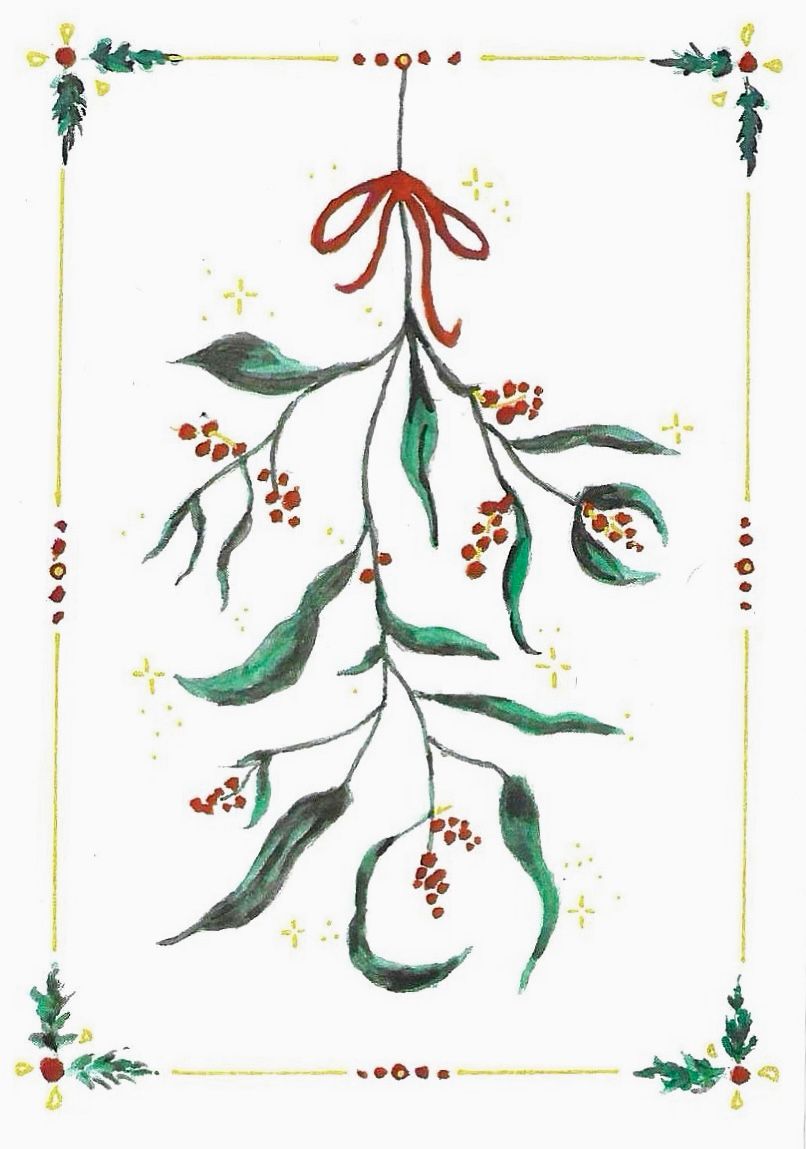 Weihnachtskarte mit Mistelzweig