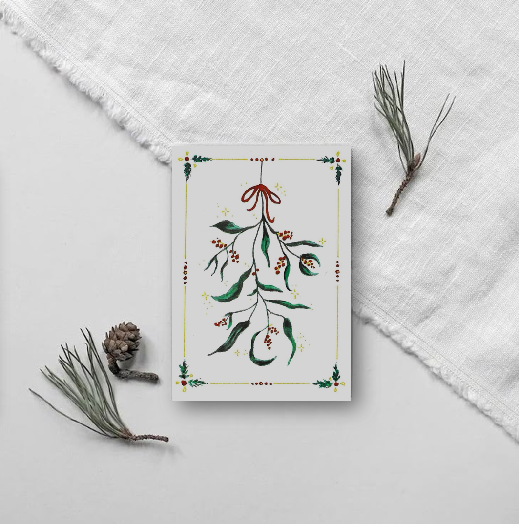 Weihnachtskarte mit Mistelzweig