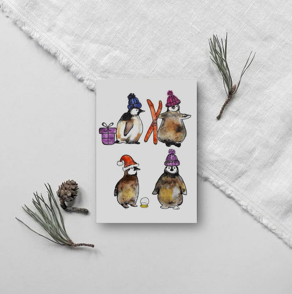 Weihnachtskarte mit Pinguinen